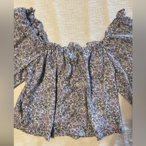 Women’s AE floral multicolor semi crop spring top lantern sleeve - Picture 6 of 8